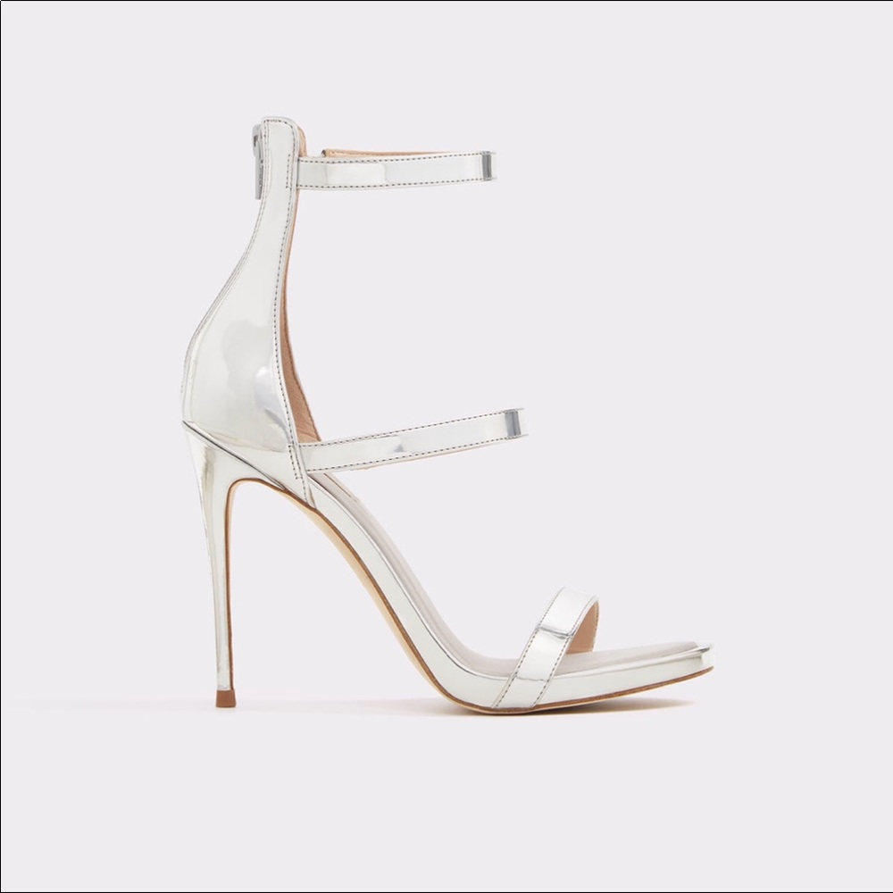ALDO Metallic Silver Open-Toe Heels